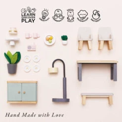 Le Toy Van Wooden Dolls House Dining Room -Le Toy Van Cheap Store ME056 dolls house furniture dining room play table chairs bench plates lamp plants sustainable wooden toy dollhouse gift 2