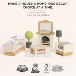 Le Toy Van Wooden Dolls House Living Room -Le Toy Van Cheap Store ME058 doll house daisylane sitting room sofa fireplace pink wood cream cosy sustainable stem boy girl wooden toy dollhouse gift 3