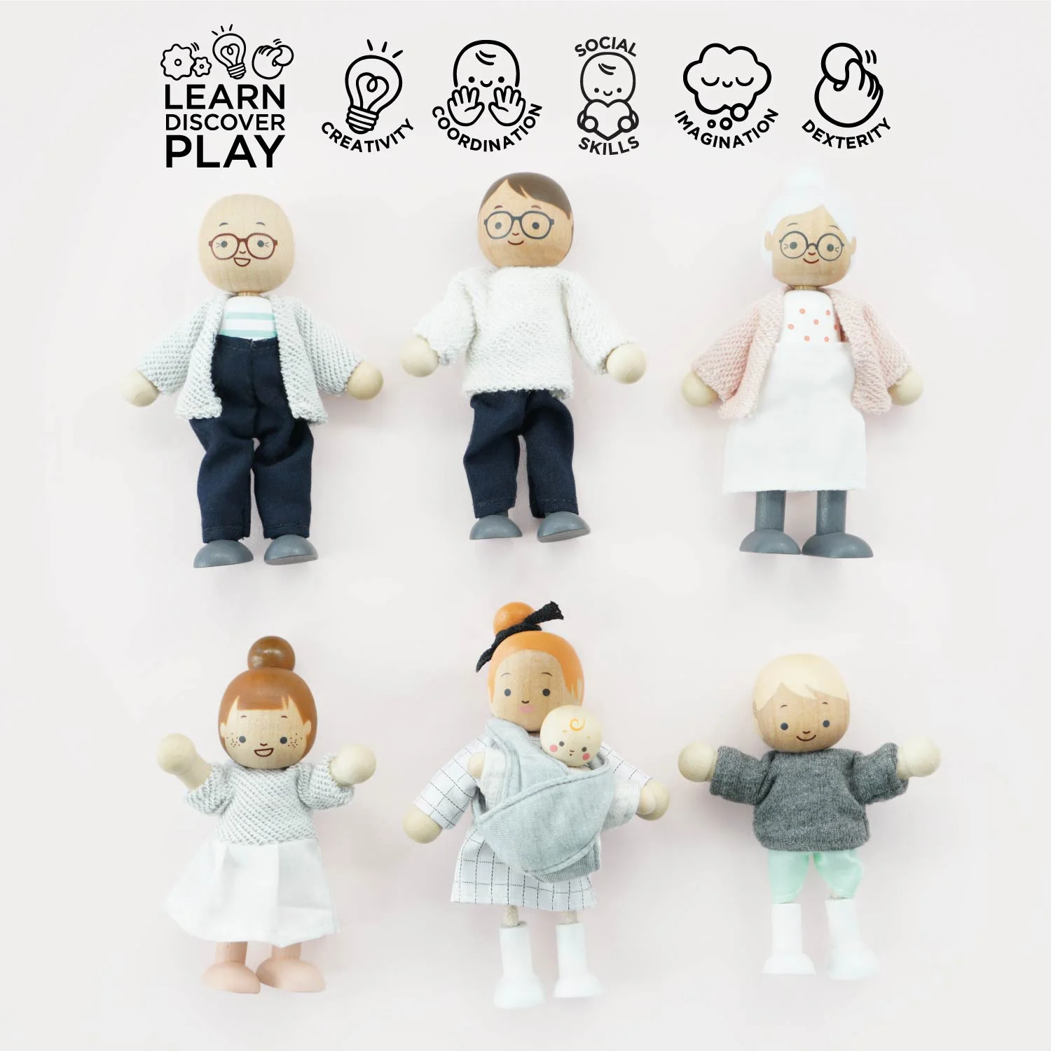 Le Toy Van Cheap Store -Le Toy Van Cheap Store P053 doll family wooden toy dollhouse people characters mum dad grandparents sister brother baby 3