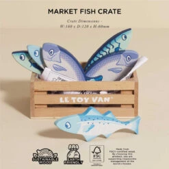Le Toy Van Market Fish Wooden Play Food Crate -Le Toy Van Cheap Store TV184 fresh fish crate wooden playfood toy seafood ocean animals eco healthy market food kids gift blue 2