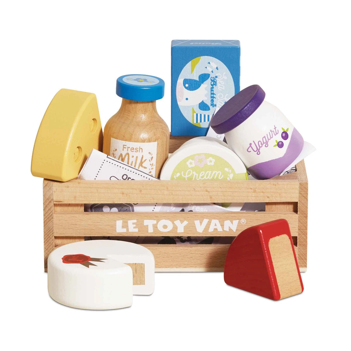 Le Toy Van Cheese & Dairy Wooden Market Crate 3 Le Toy Van Cheese & Dairy Wooden Market Crate