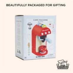 Le Toy Van Wooden Toy Coffee Machine & Pods -Le Toy Van Cheap Store TV299 cafe machine barista red cup coffee cappuccino pods spoon honeybake roleplay playfood wooden toy 7
