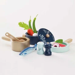 Le Toy Van Pots & Pans Kitchen Accessories -Le Toy Van Cheap Store TV301 pots pans wooden toy kitchen blue copper wood eco plastic free gift boy girl food cooking roleplay utensils spoon salt 5