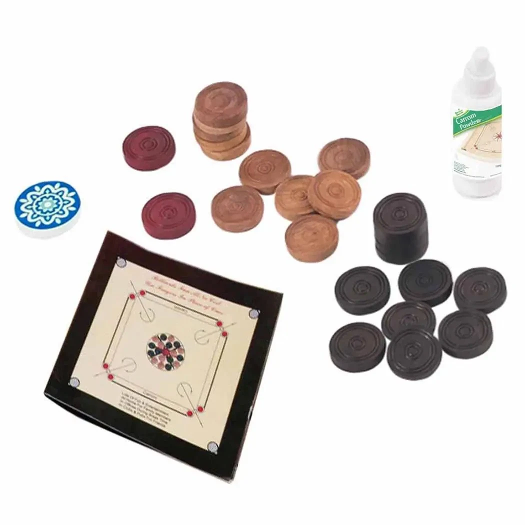 Carrom Coins Set - Full Set Of Men - Acrylic Striker 4 Carrom Coins Set - Full Set Of Men - Acrylic Striker - Image 2