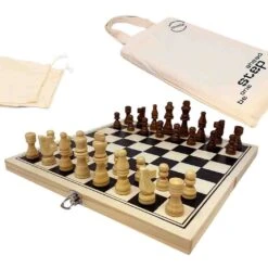 Wooden Chess Set With Cotton Travel Bag