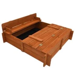 96cm Square Wooden Sandpit With Integrated Folding Lid