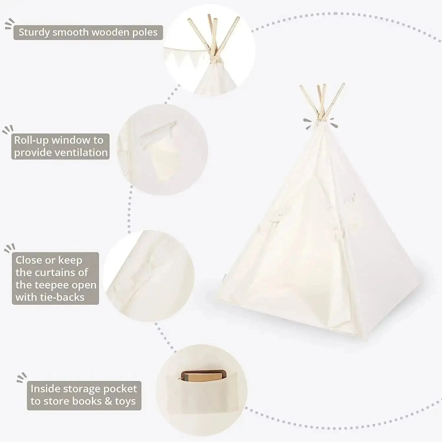 Teepee Play Tent - Wigwam -Cream Cotton Canvas 6 Teepee Play Tent - Wigwam -Cream Cotton Canvas - Image 4